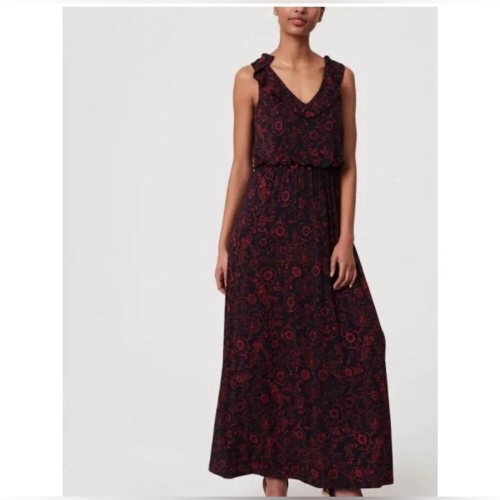 LOFT Navy and Red Floral Maxi Dress
